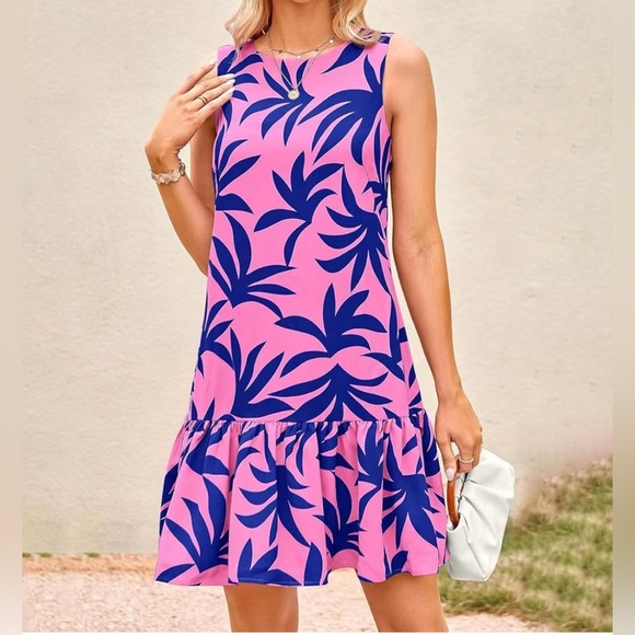 Pretty Garden Pink and Blue Summer Dresses Crew Neck Size XL NWT - Picture 1 of 10